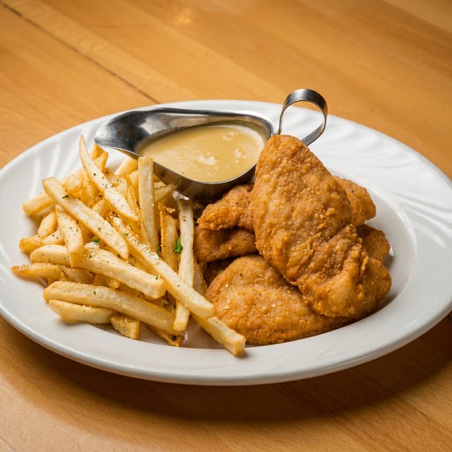 Chicken tenders and fries.